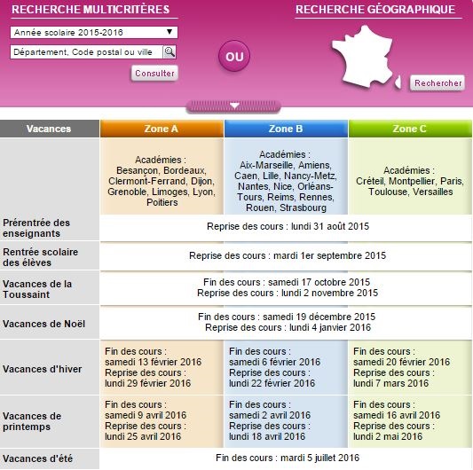 A, B, C ... les zones changent à la rentrée 2015!